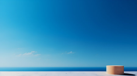 3d rendering of blue sky with clouds and podium for product displayの素材