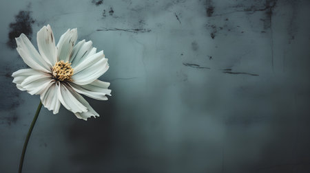 Beautiful white cosmos flower on grunge background with space for textの素材