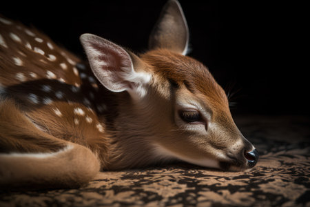 Fawn on a black background. Little deer in the studio.の素材