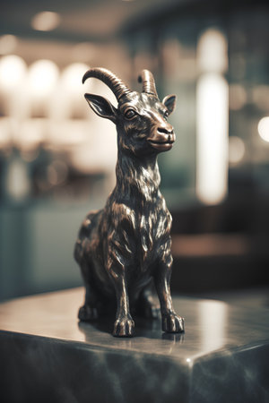 Statue of goat in the museum. Vintage style. Selective focus.の素材