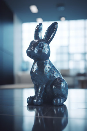 Rabbit statue in a modern office. 3d rendering toned imageの素材