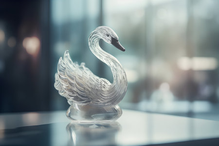 Swan statue on glass table in modern office,selective focusの素材