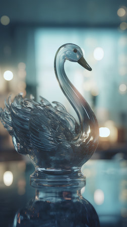 Close up of a swan statue in a glass vase.の素材