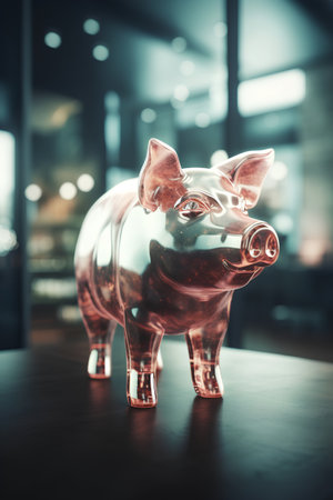 Piggy bank with bokeh background, vintage tone.の素材