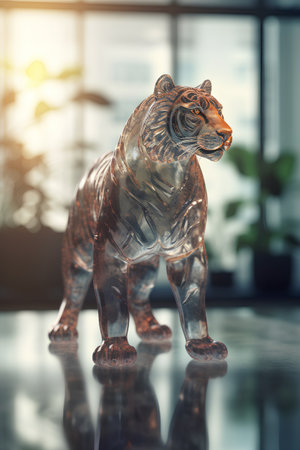 Tiger statue in modern office. 3d rendering and illustration.の素材