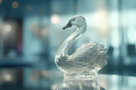 Swan statue on glass background with bokeh. 3d renderingの素材