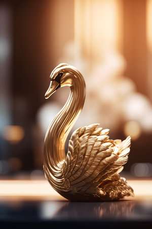 Golden swan on the background of the city. 3d renderingの素材