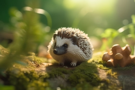 hedgehog in the forest on a background of green grass.の素材