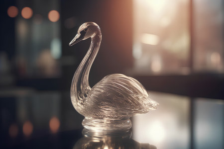 Swan statue on the glass table in the restaurant, vintage toneの素材