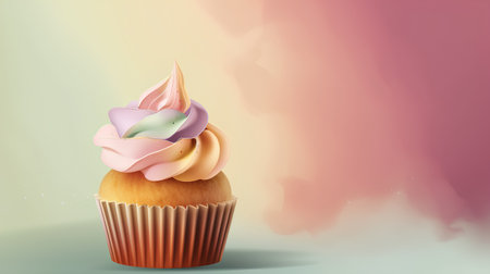 Cupcake with a candle on a colorful background. Vector illustrationの素材