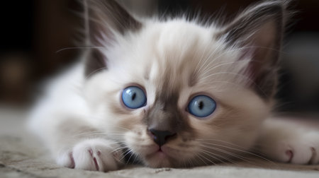 Siberian kitten with blue eyes, close-up portrait.の素材