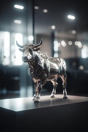 Bronze bull statue in the exhibition hall of the Museum of Natural History.の素材