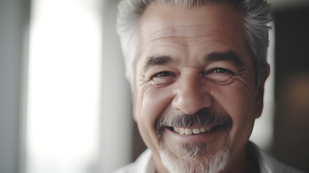 Portrait of senior man with grey hair smiling and looking at cameraの素材