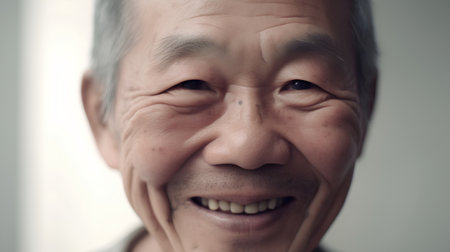Portrait of an elderly asian man smiling at the camera.の素材