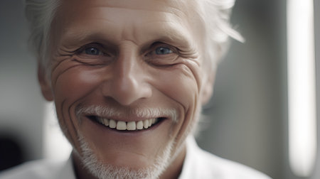 Portrait of smiling senior man looking at camera in a retirement homeの素材
