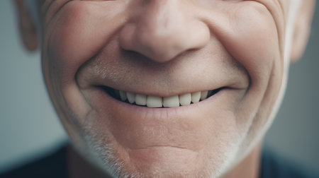 Close-up of smiling senior man with healthy teeth. Dental conceptの素材