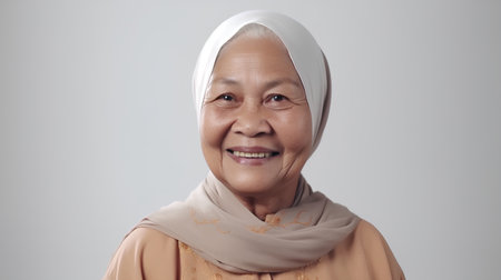 Portrait of a senior muslim woman smiling and looking at cameraの素材