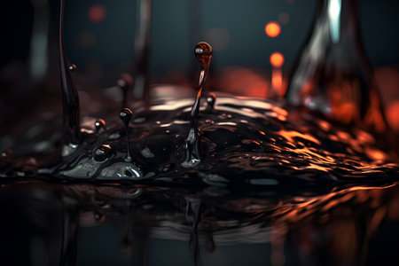 Falling drops of melted chocolate. Splash effect after collision a falling drops with water Surfaceの素材
