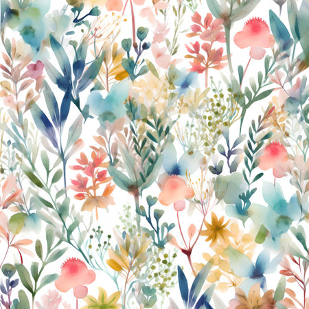 Seamless pattern with watercolor flowers. Hand-drawn illustration.の素材
