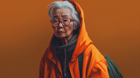 Portrait of an old woman in a hoodie and glasses.の素材