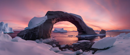 Icebergs and icebergs at sunset in Antarctica. 3D renderingの素材