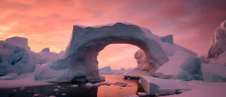 Ice cave at sunset in Glacier Lagoon, Iceland, Europe.の素材