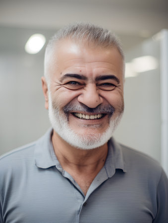 Portrait of a smiling senior man in the office. Mature man with grey hair.の素材