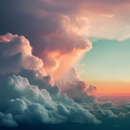 Beautiful sunset above the clouds. 3d rendering, 3d illustration.の素材