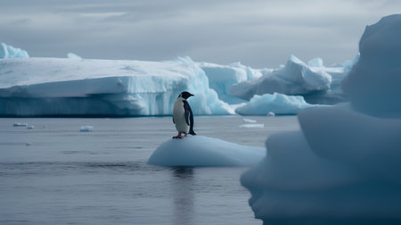 Chinstrap penguin on ice floe, Antarctic Peninsula, Antarcticaの素材