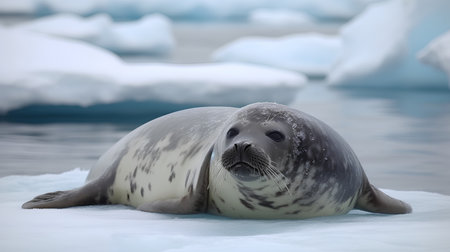 seal on the ice floe in the Antarctic tundraの素材