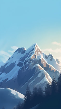 Mountain landscape with pine trees and blue sky. Vector illustration.の素材