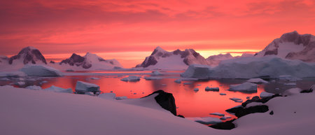 Beautiful sunset over icebergs in the ocean. 3d renderingの素材