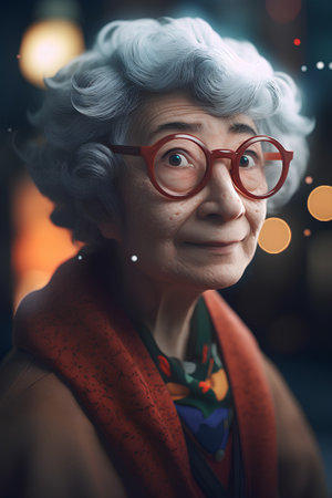 Portrait of a beautiful senior woman with gray hair and glasses.の素材