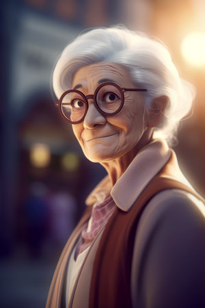 Portrait of a beautiful senior woman in eyeglasses looking at cameraの素材