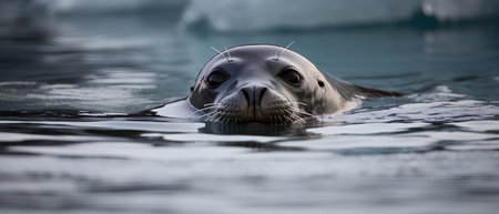 seal in the water, portrait of a seal in the oceanの素材