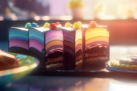Colorful cakes on a table in a cafe. Selective focus.の素材