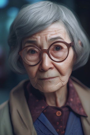 Portrait of an elderly woman with glasses. Close-up.の素材