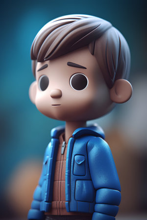 3d rendering of a little boy with a backpack on his backの素材