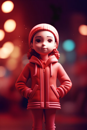 3d illustration of a little girl in a red jacket and hatの素材