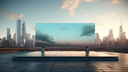 Blank billboard on the street with cityscape background. 3d renderingの素材