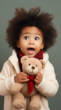 Cute african american little girl with a teddy bearの素材