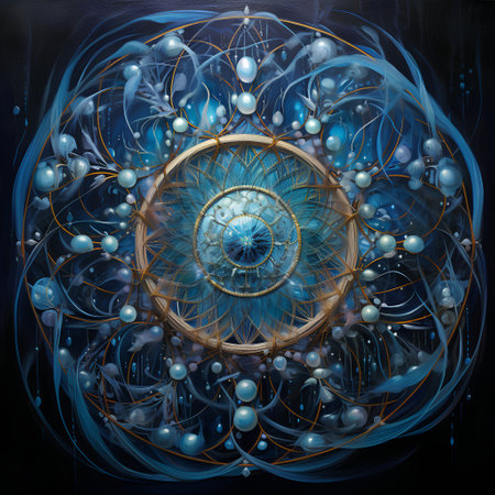 3D surreal illustration. Sacred geometry. Mysterious psychedelic relaxation pattern. Fractal abstract texture. Digital artwork graphic astrology magicの素材