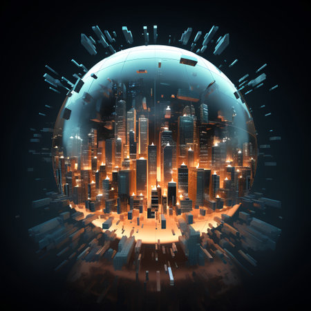 Abstract globe and city background. 3d rendering toned image double exposureの素材