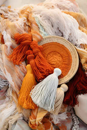 Colorful woolen threads for knitting as a background, closeupの素材