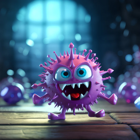 Virus with eyes and mouth, 3d rendering. Computer digital drawing.の素材