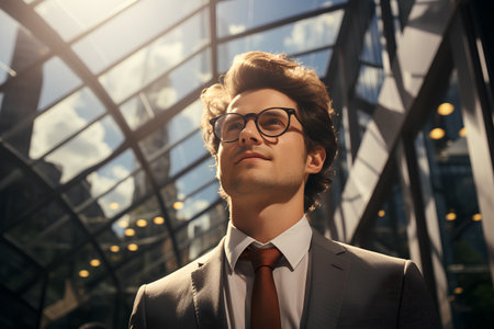 Portrait of a handsome young businessman wearing glasses and a suit.の素材