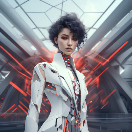 Futuristic robot woman with futuristic hairstyle. 3d renderingの素材