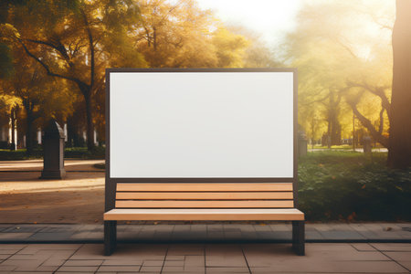 Blank white poster on bench in park. Mock up, 3D Renderingの素材