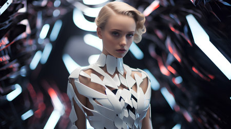 3D rendering of a female robot with a futuristic hairstyle.の素材