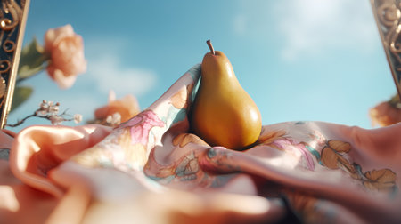 Pears on the background of the blue sky. Selective focus.の素材